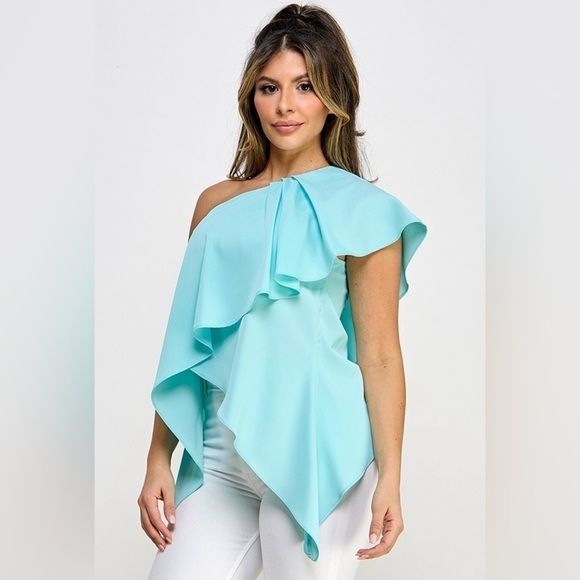 Emerald Green One Shoulder Top - Picture 3 of 5